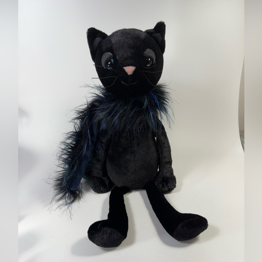 Jellycat glamorama Black Cat Plush with Fur Boa NWT